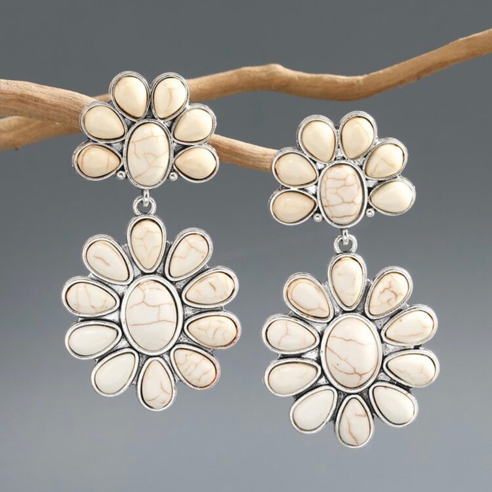 White Flower Drop Earrings